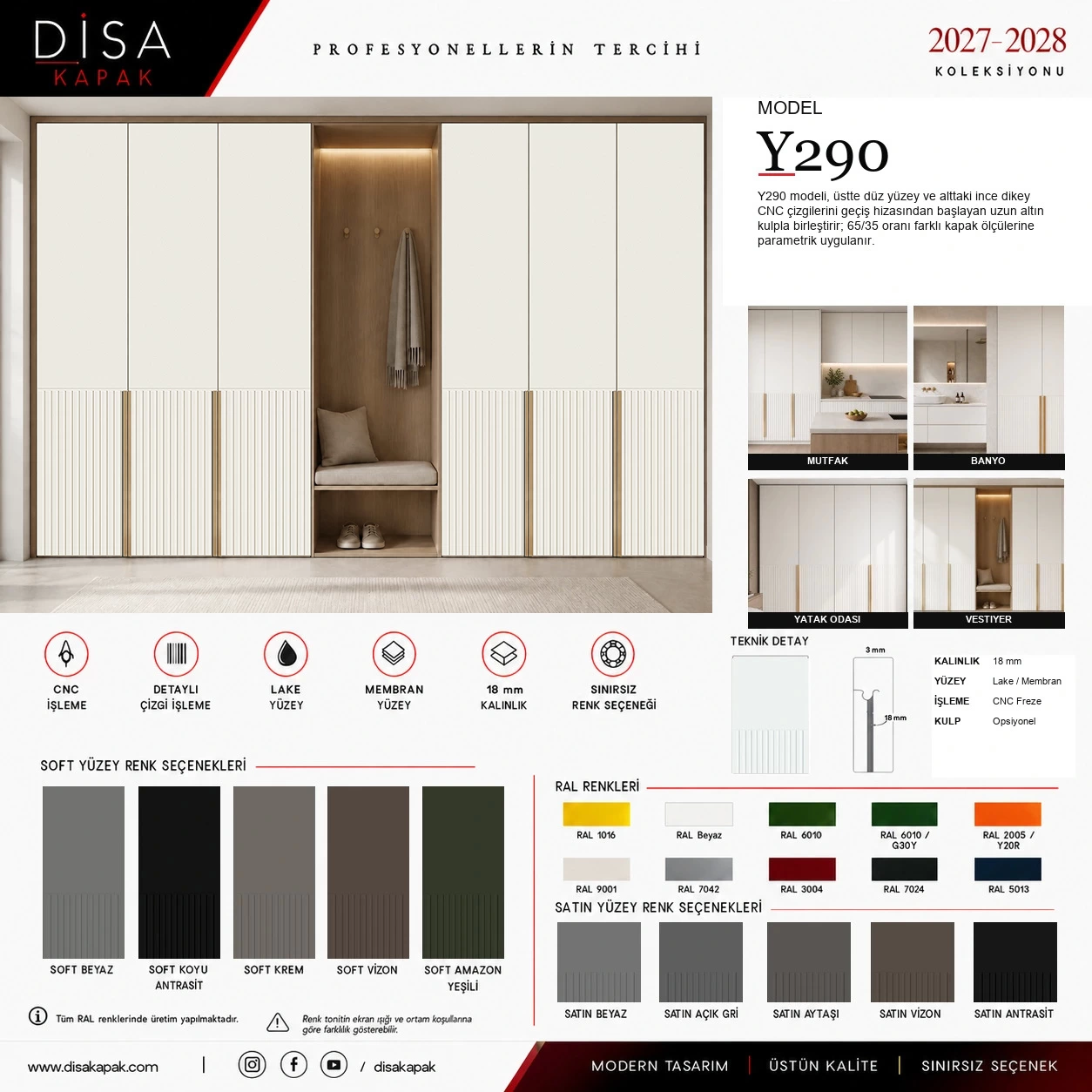Model Y290 katalog sayfası
